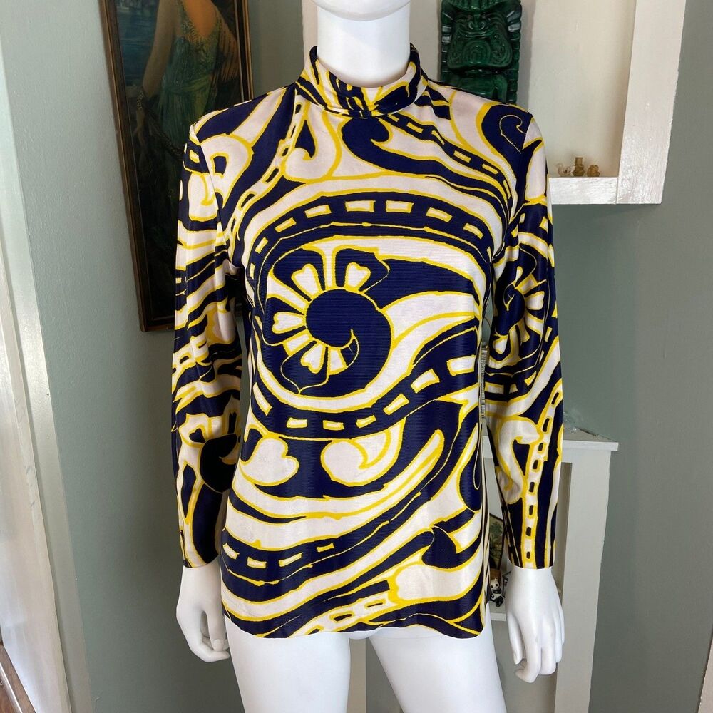 Vintage 60s 70s Christenfeld Psychedelic M Medium Floral Blouse Shirt Top